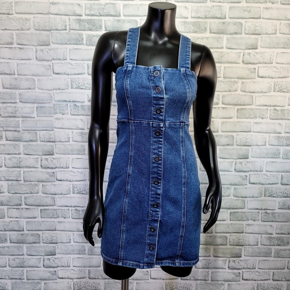 Good American Size 1 Dark Denim Snap To It Jean Button Front Mini Dress